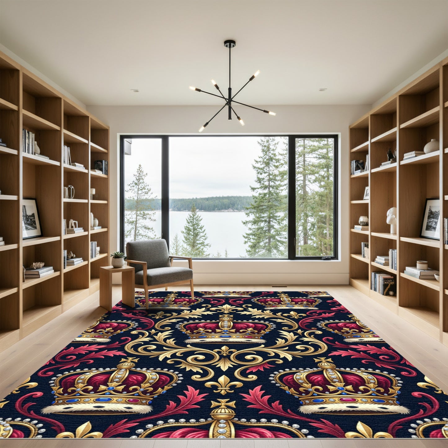 Regal Crimson Gold Crown Medallion Rug
