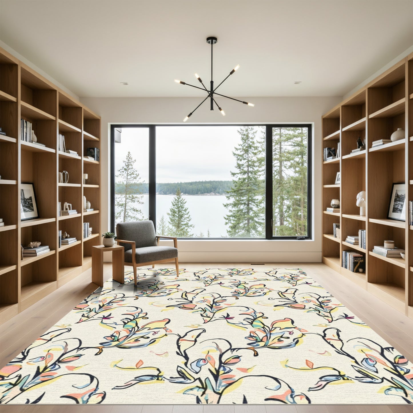 Whimsical Pastel Floral Outline Rug