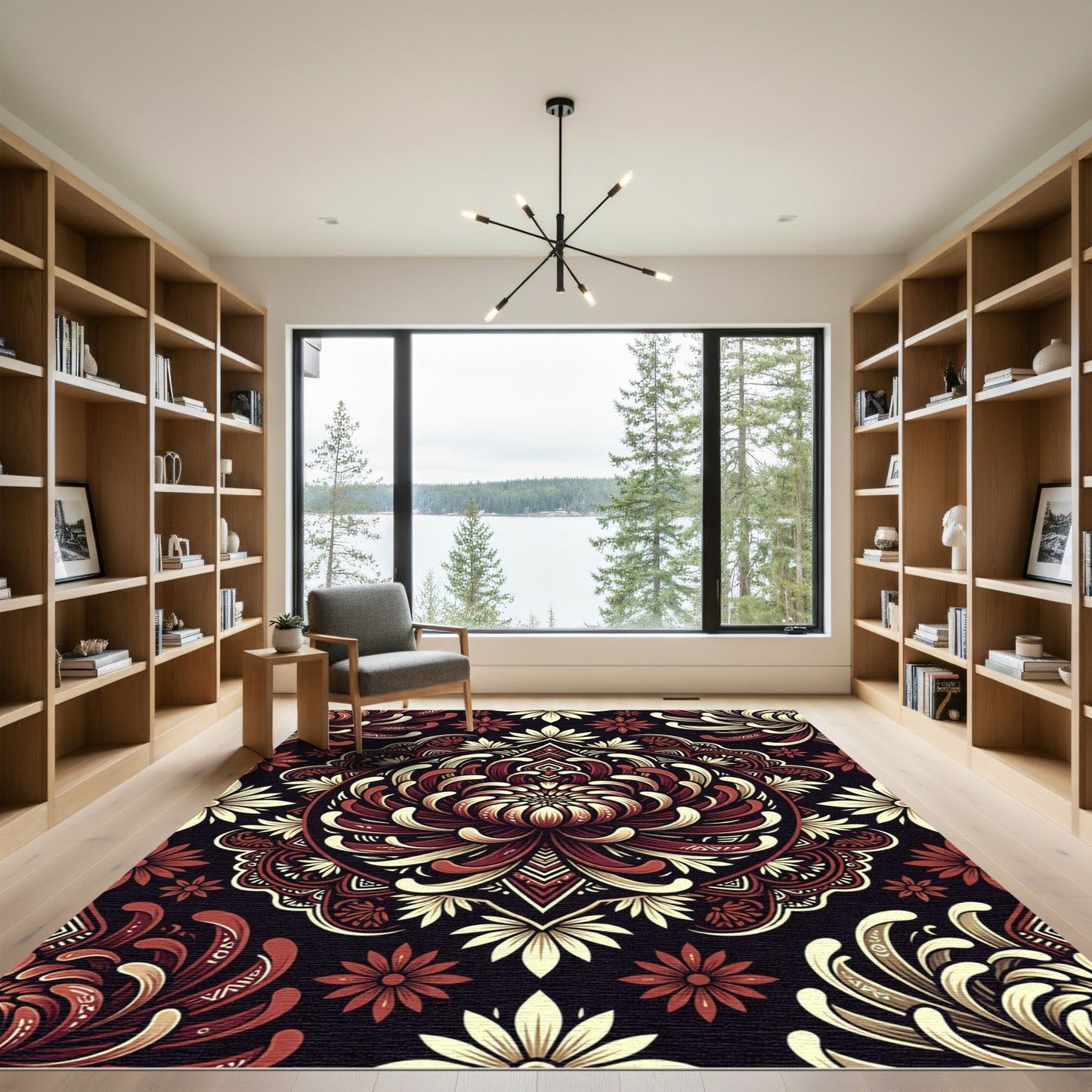 Crimson Gold Floral Mandala Intricate Rug