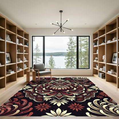 Crimson Gold Floral Mandala Intricate Rug