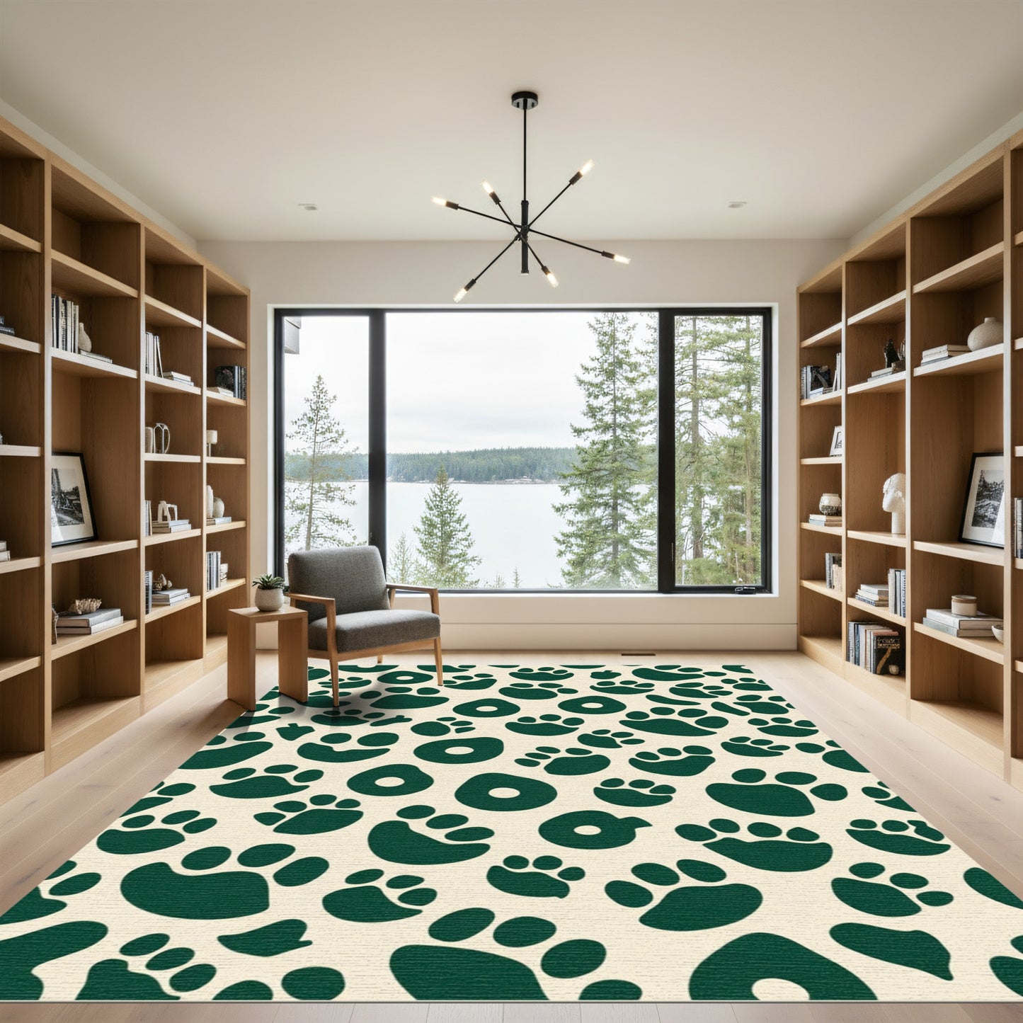 Deep Green Paw Print Repeat Rug