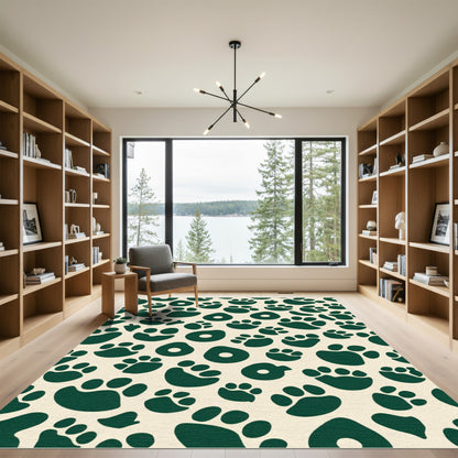 Deep Green Paw Print Repeat Rug