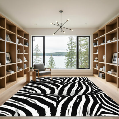 Stark Monochrome Zebra Stripe Art Rug