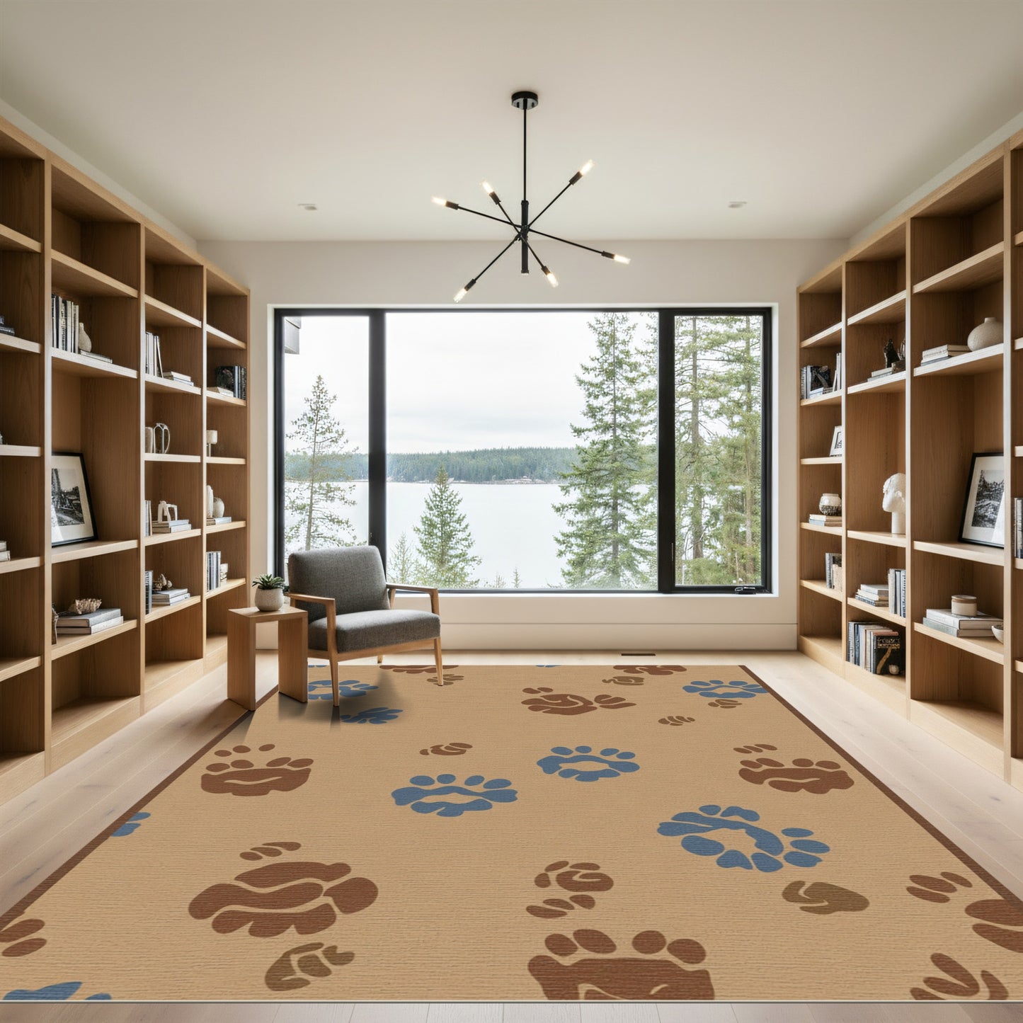 Brown Blue Paw Prints Scatter Rug