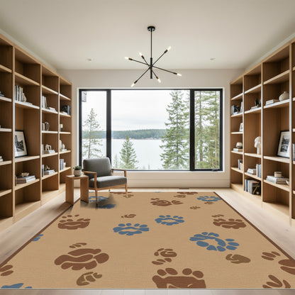 Brown Blue Paw Prints Scatter Rug