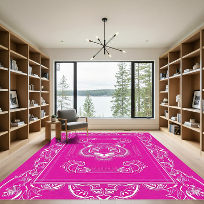 Bold Pink Tiger Emblem Frame Rug