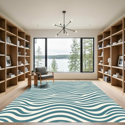 Teal Cream Organic Wave Rug