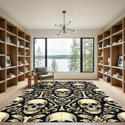 Gothic Cream Skull Damask Onyx Rug