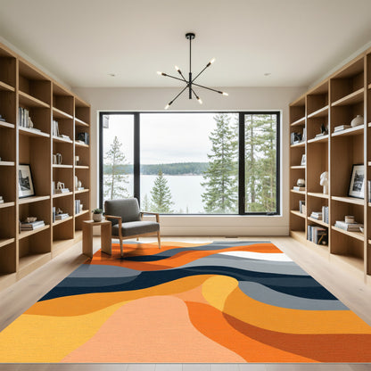 Contemporary Orange Gray Wave Landscape Rug