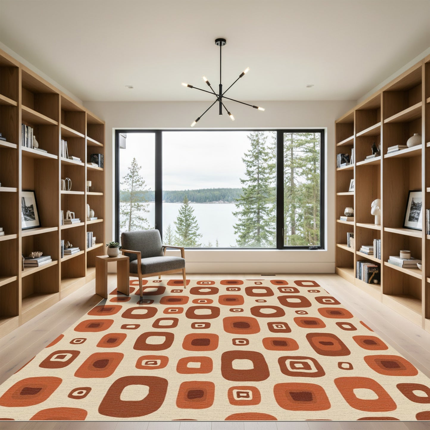 Retro Rounded Square Abstract Terra Cotta Rug