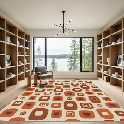 Retro Rounded Square Abstract Terra Cotta Rug