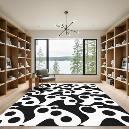 Organic Black White Polka Dot Pattern Rug