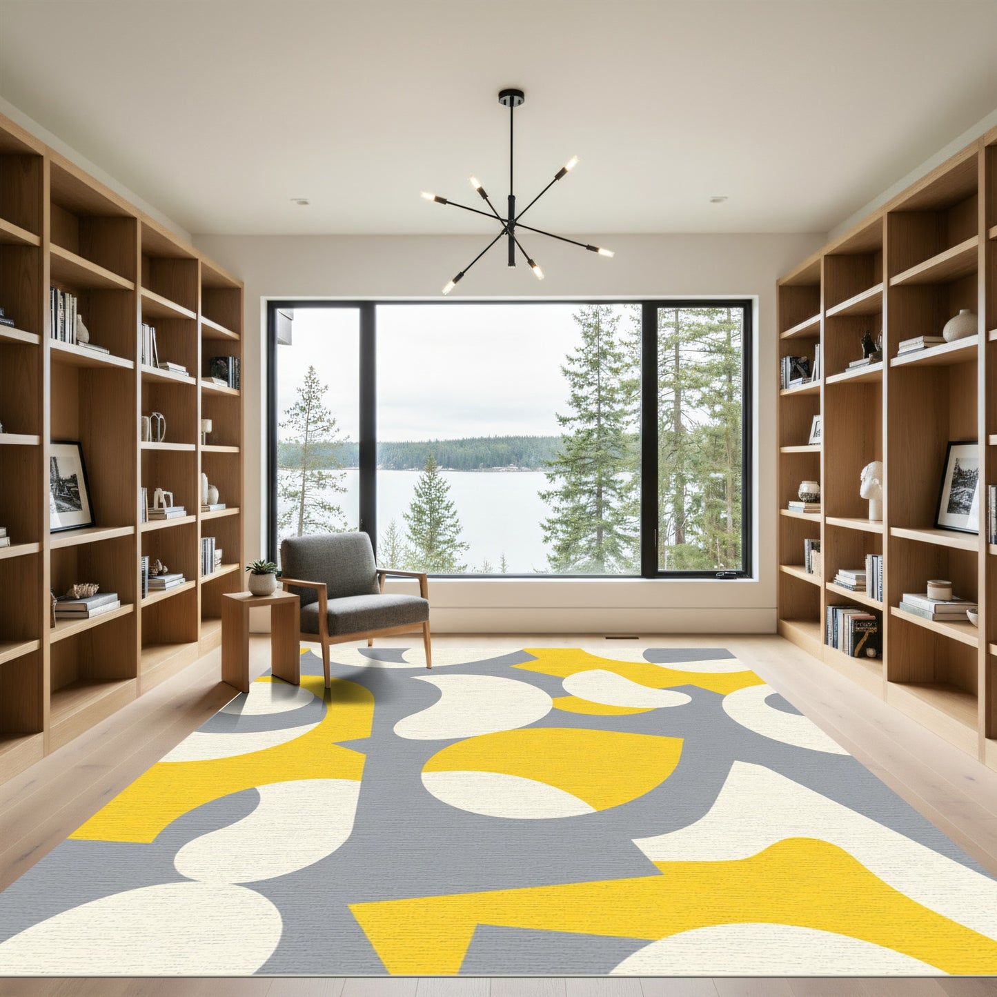 Yellow White Gray Abstract Shapes Rug