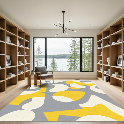 Yellow White Gray Abstract Shapes Rug