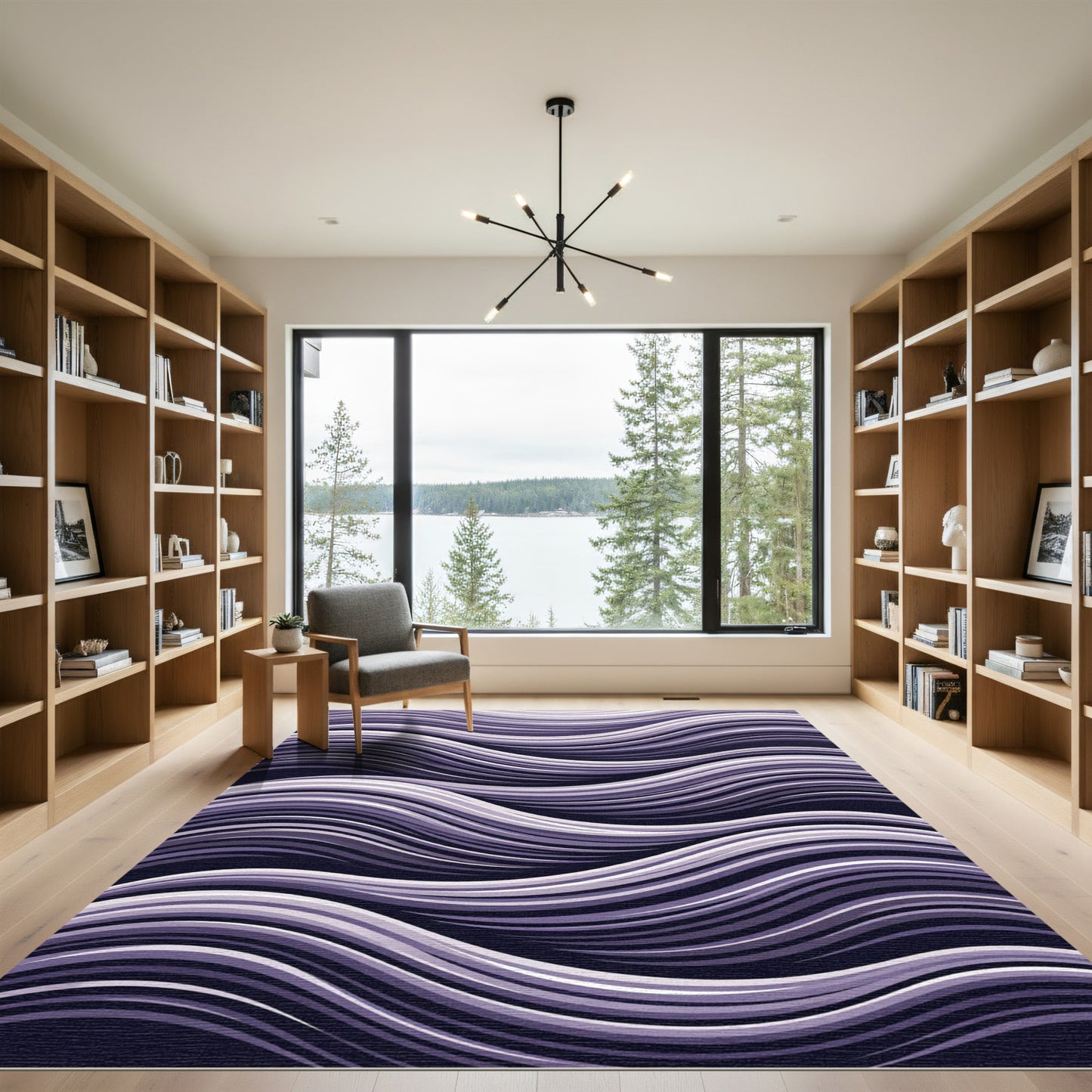 Deep Purple Wavy Stripe Overlap Rug