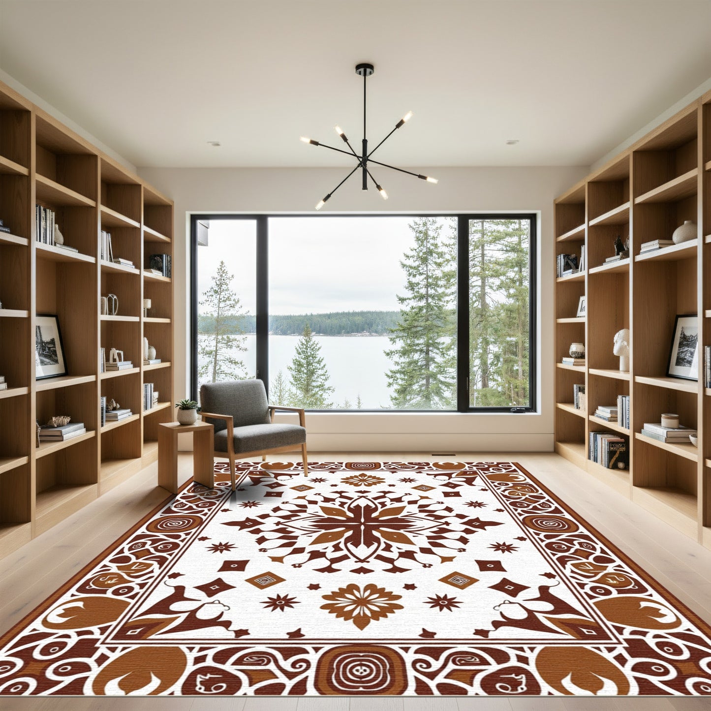 Brown Geometric Floral Mandala Rug