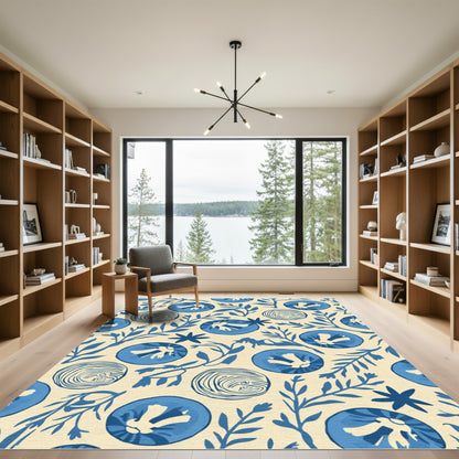 Blue Floral Vine Medallion Rug