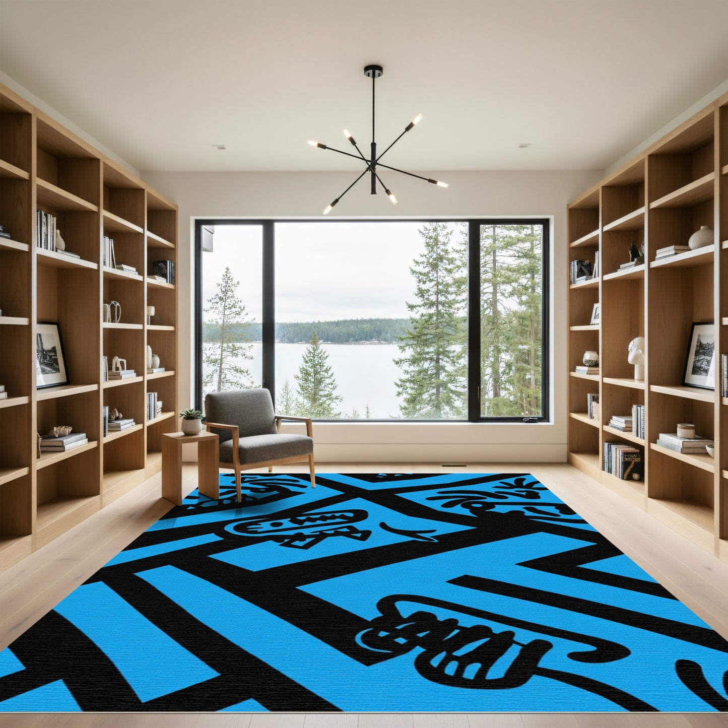 Bold Blue Black Cartoon Creature Rug