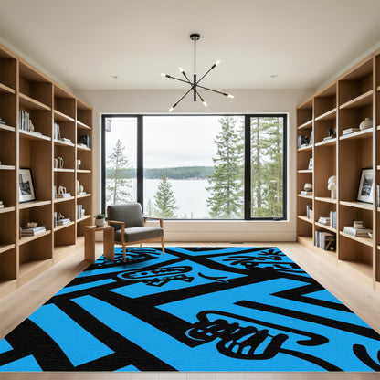 Bold Blue Black Cartoon Creature Rug