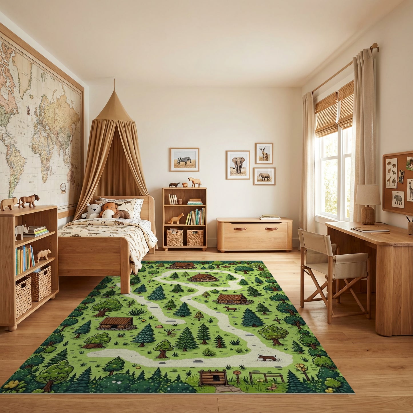 Whimsical Green Forest Cottages Path Rug