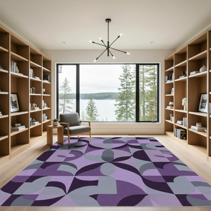 Purple And Gray Geometric Curves Rug