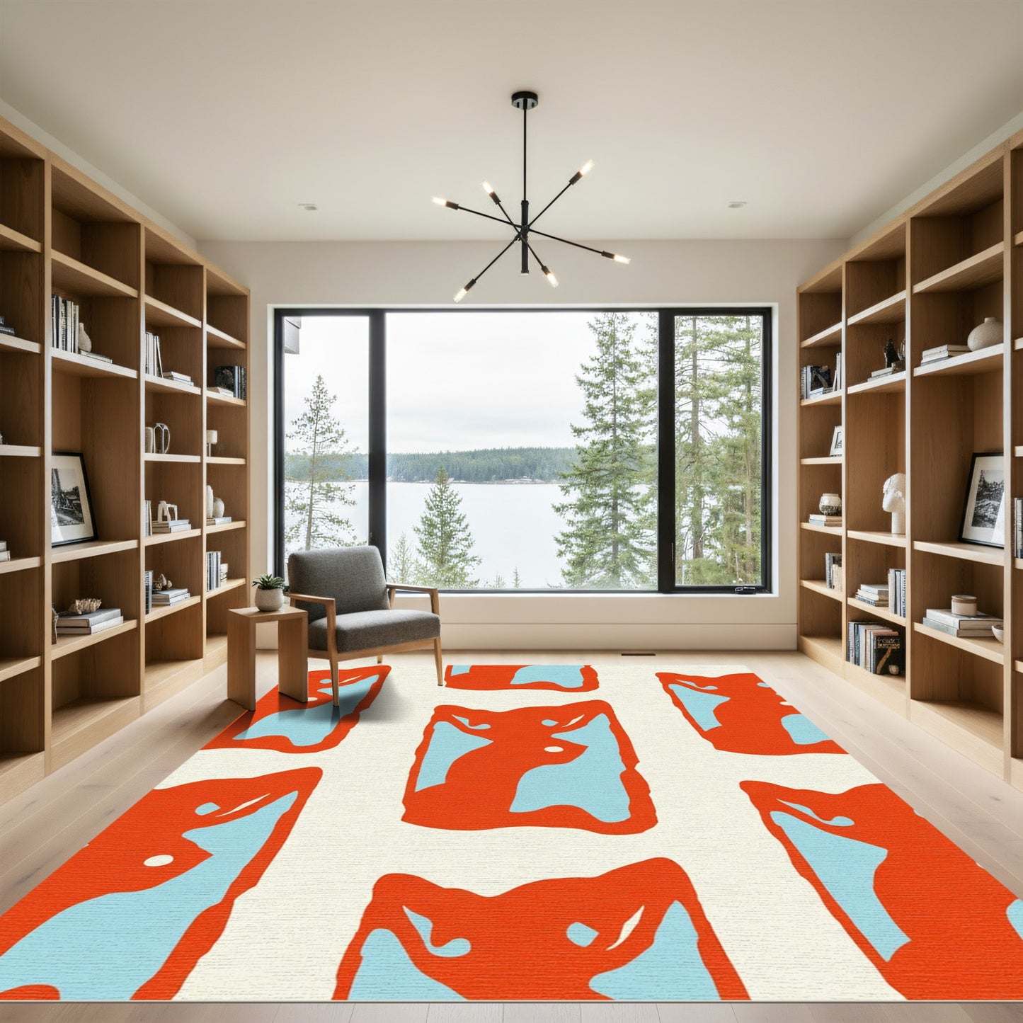 Bold Orange Blue Abstract Figures Rug