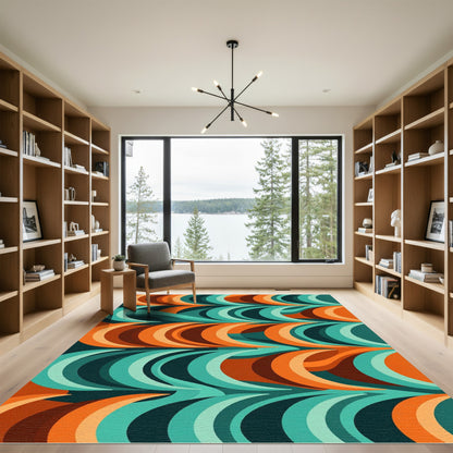 Retro Mid Century Orange Teal Swirl Rug