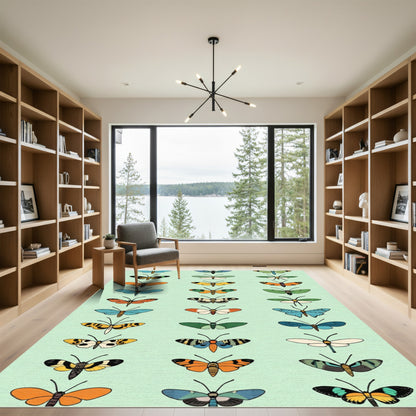 Vibrant Blue Yellow Orange Butterfly Collection Rug