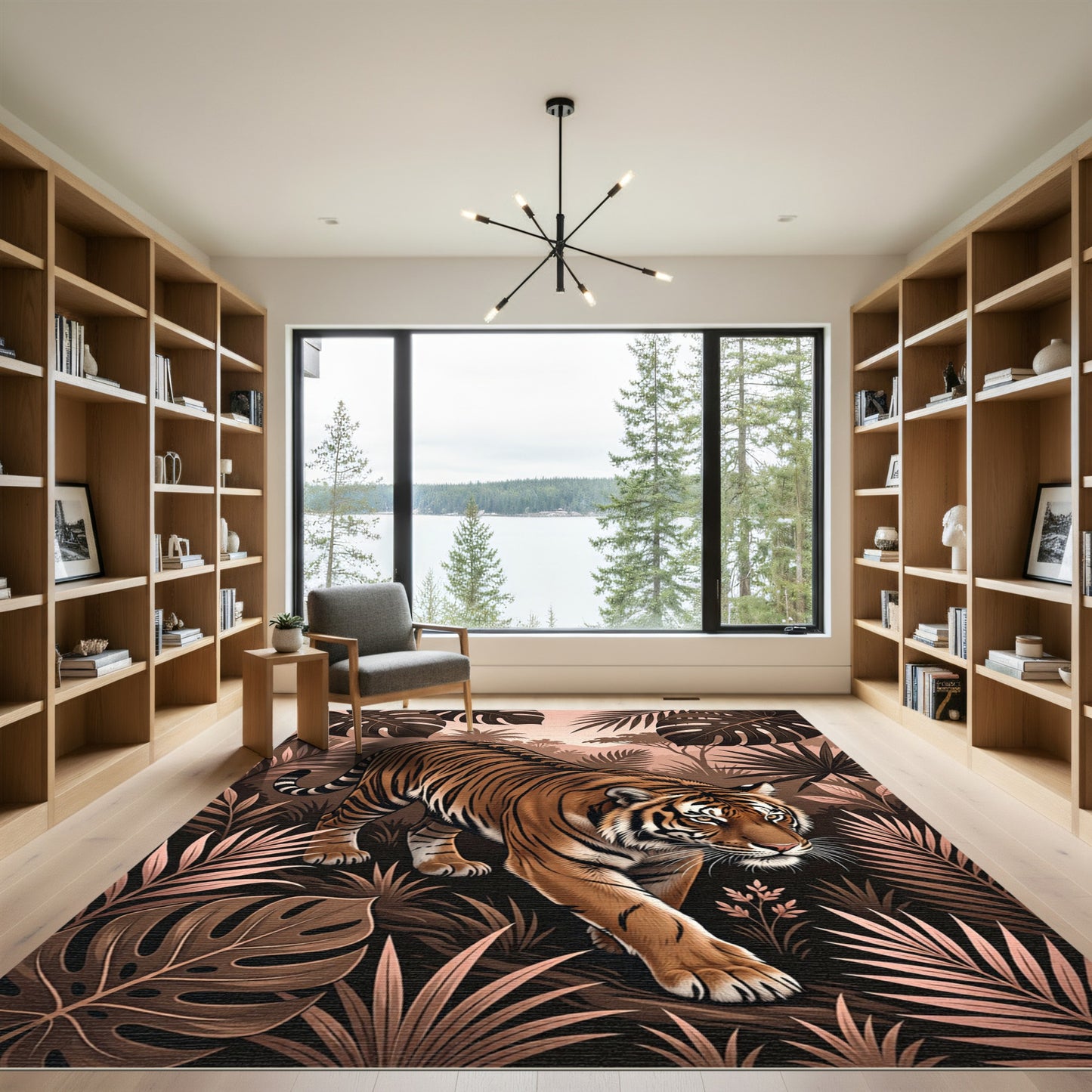 Majestic Tiger Tropical Jungle Scene Rug