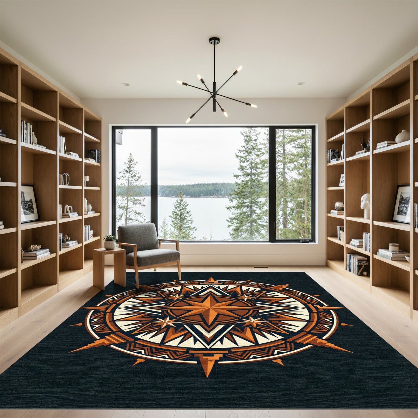 Copper Geometric Celestial Star Compass Rug