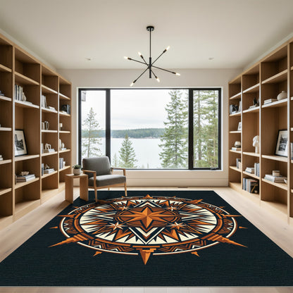 Copper Geometric Celestial Star Compass Rug