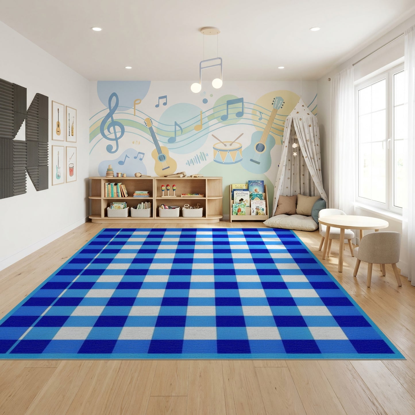 Classic Blue White Checkered Rug