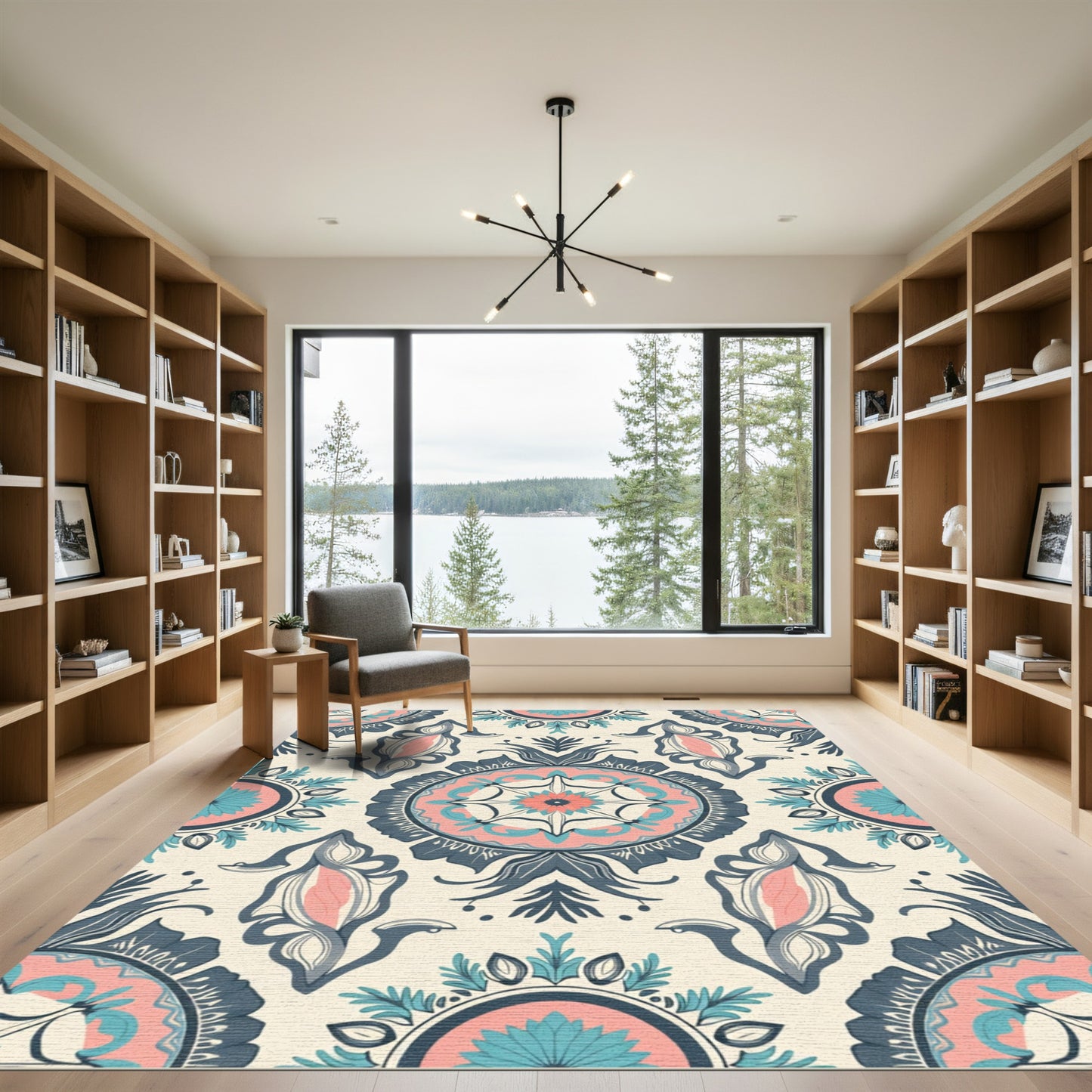 Coral Teal Indigo Medallion Floral Rug