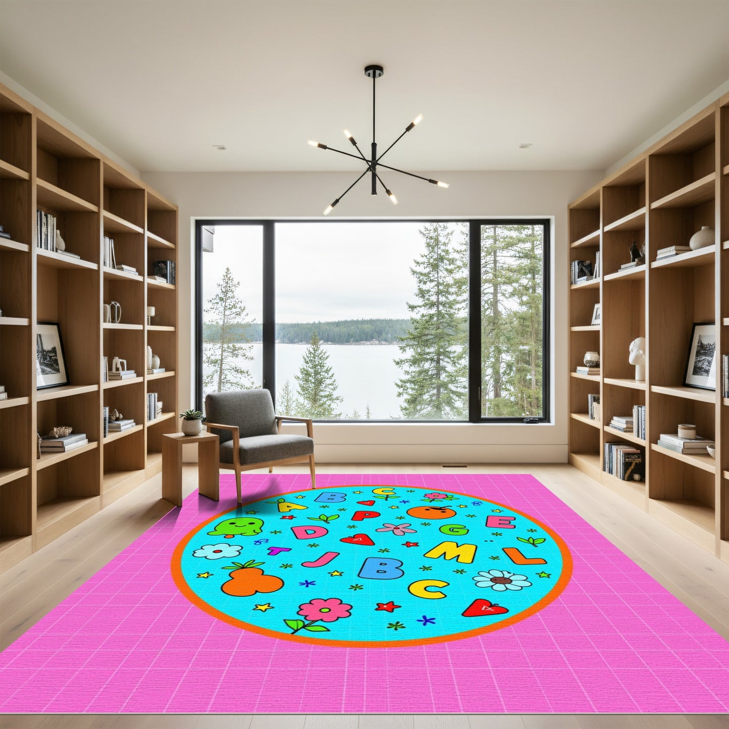 Whimsical Alphabet Garden Circle Rug