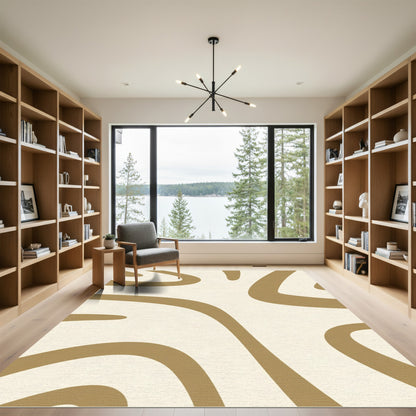 Golden Tan Abstract Organic Swirl Rug