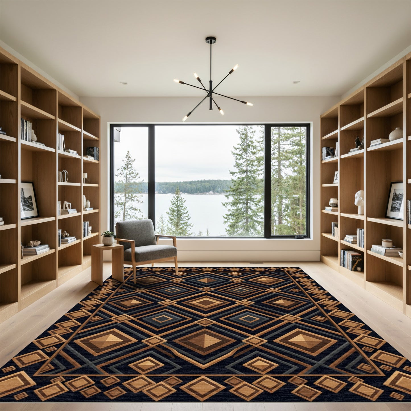 Geometric Gold Charcoal Diamond Mosaic Rug