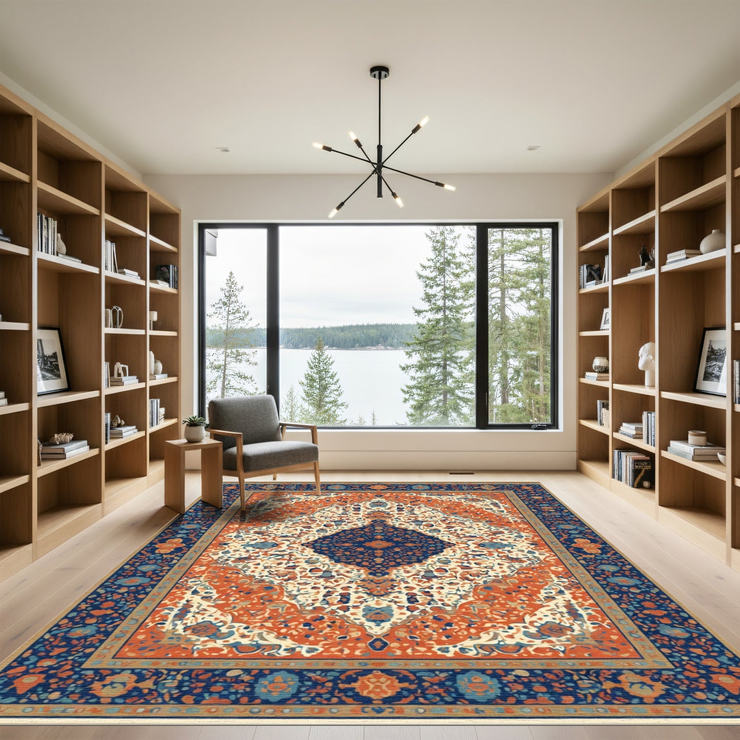 Crimson Blue Detailed Floral Medallion Rug
