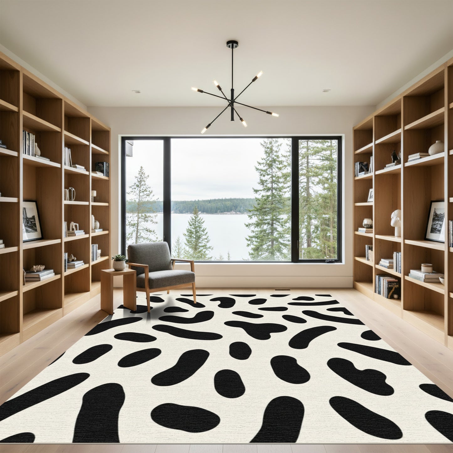 Abstract Black Organic Shapes Rug