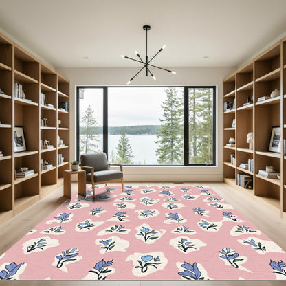 Whimsical Blue Floral Pastel Clouds Rug