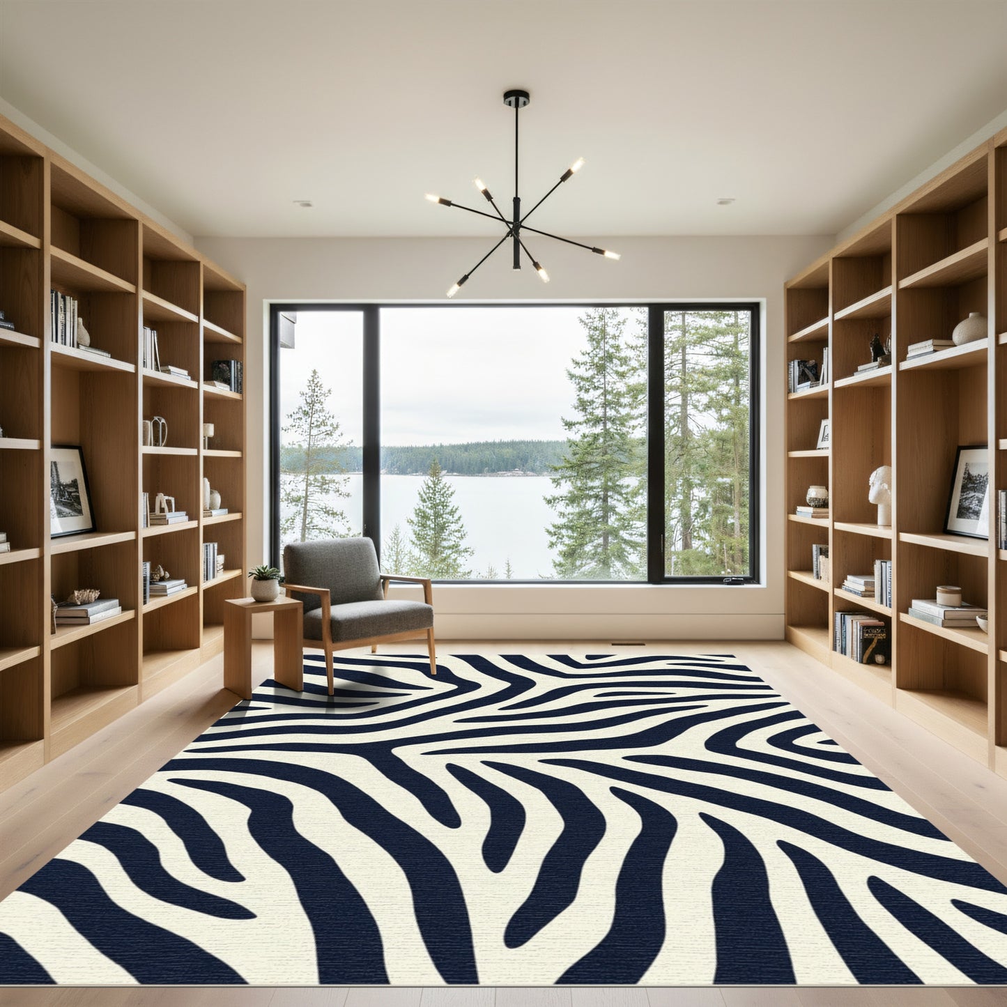 Cream Black Zebra Stripe Rug