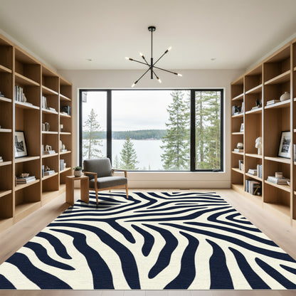Cream Black Zebra Stripe Rug
