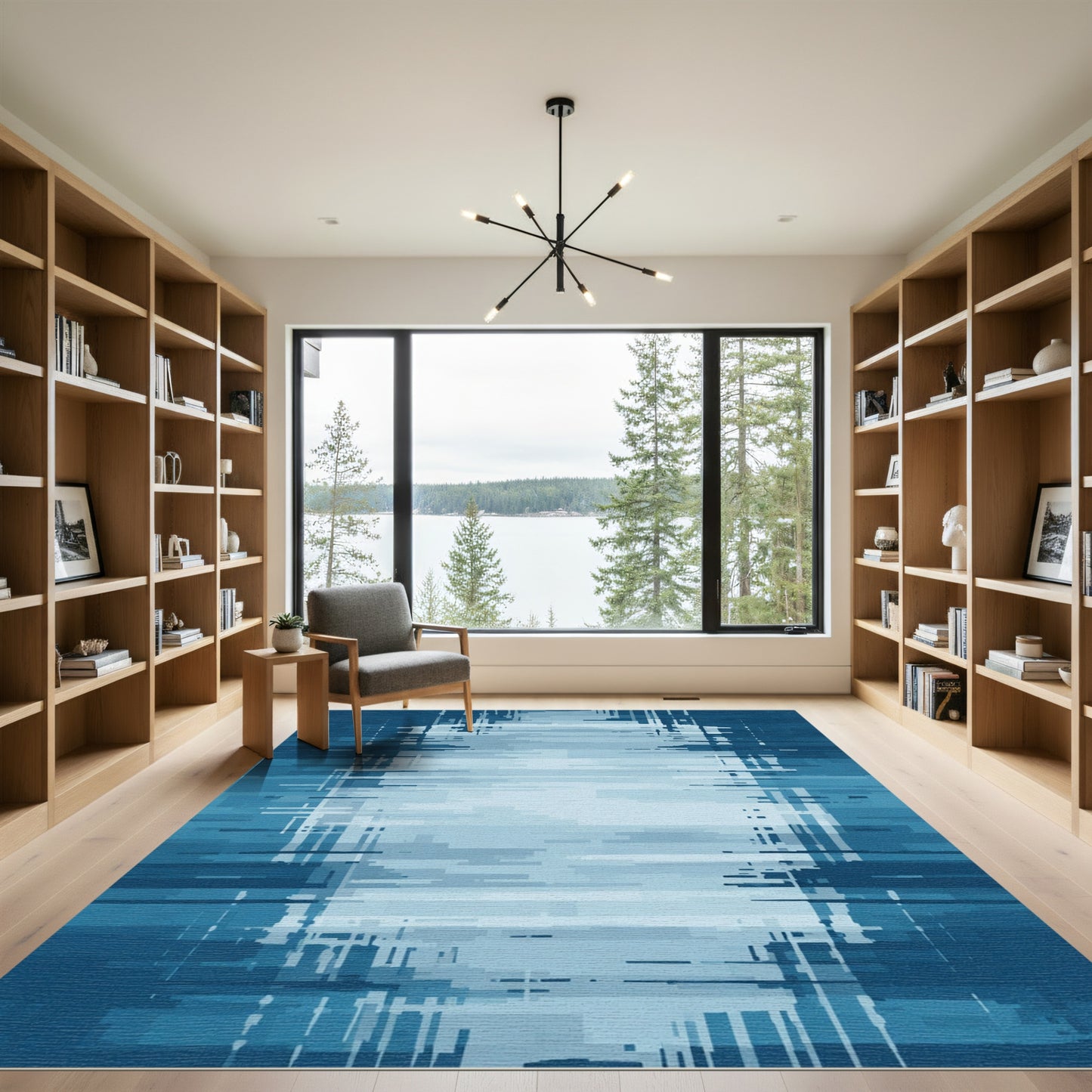 Abstract Blue Horizontal Slice Blend Rug