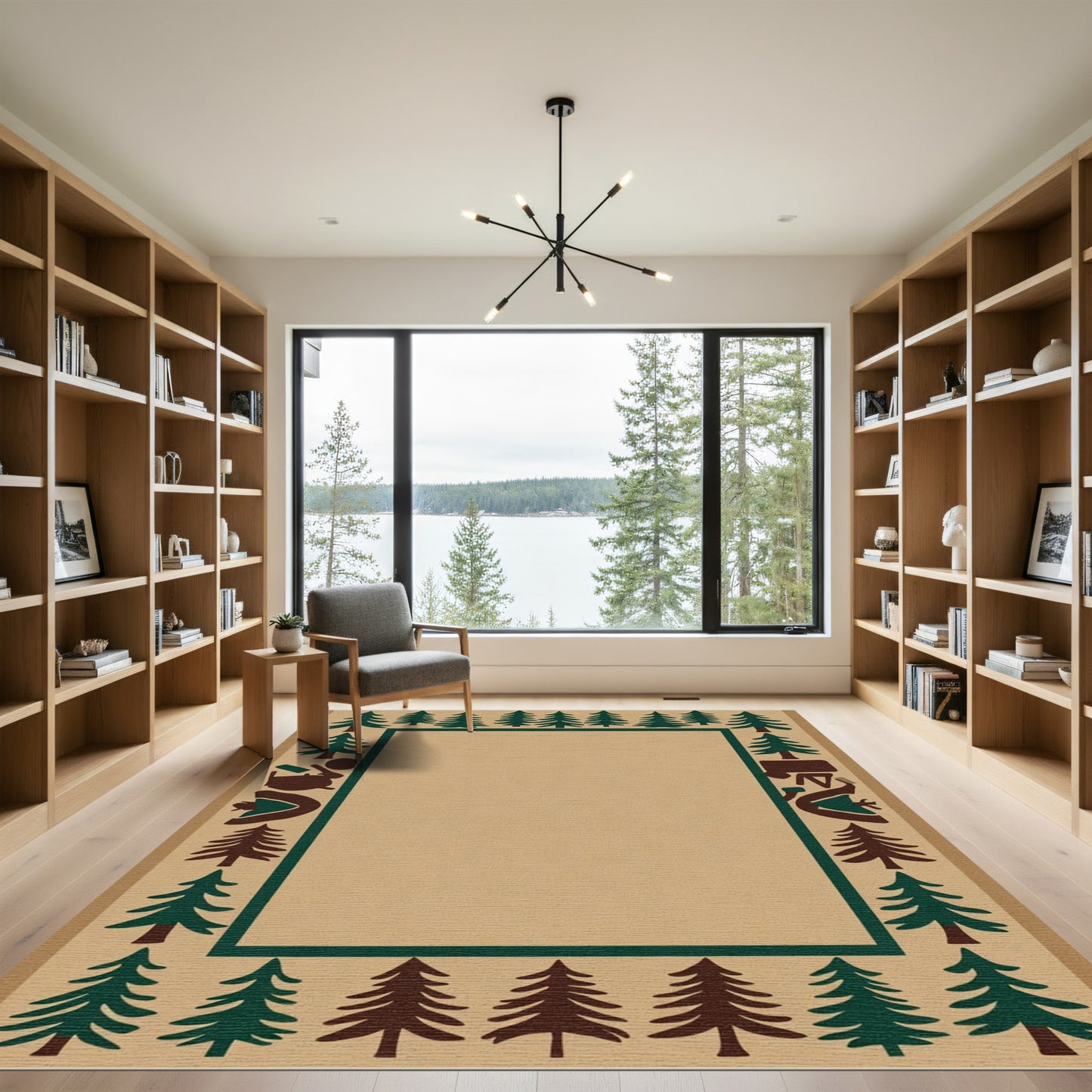 Rustic Forest Landscape Border Rug