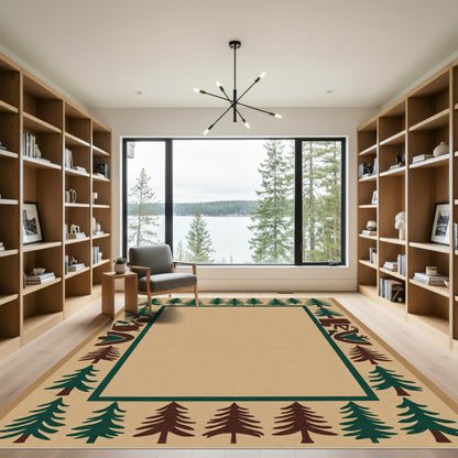 Rustic Forest Landscape Border Rug