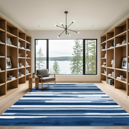 Deep Blue Abstract Stripe Rug