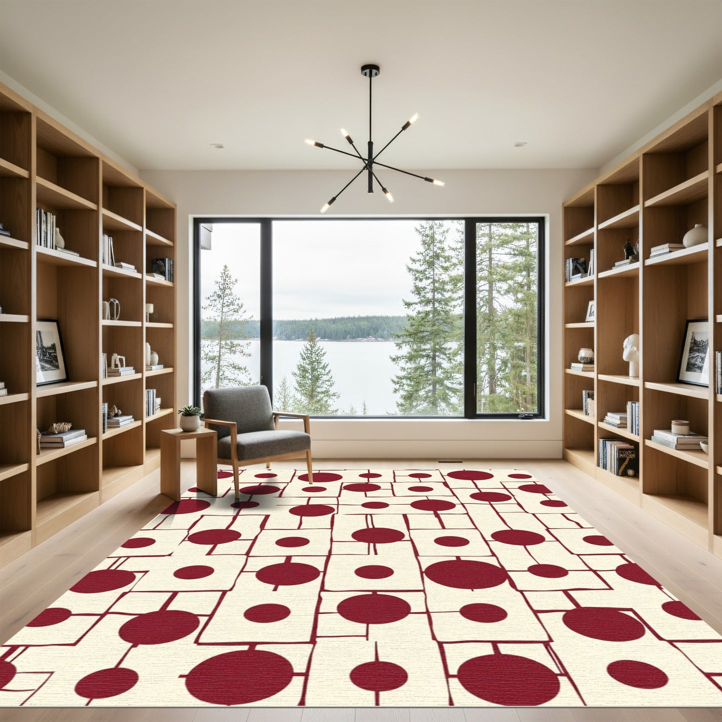 Crimson Dot Grid Abstract Rug