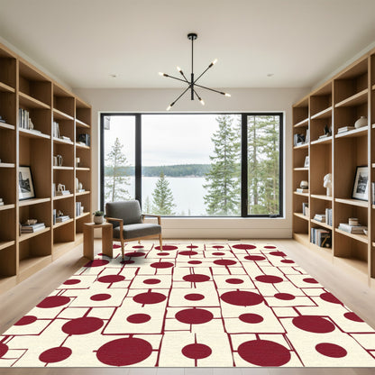 Crimson Dot Grid Abstract Rug