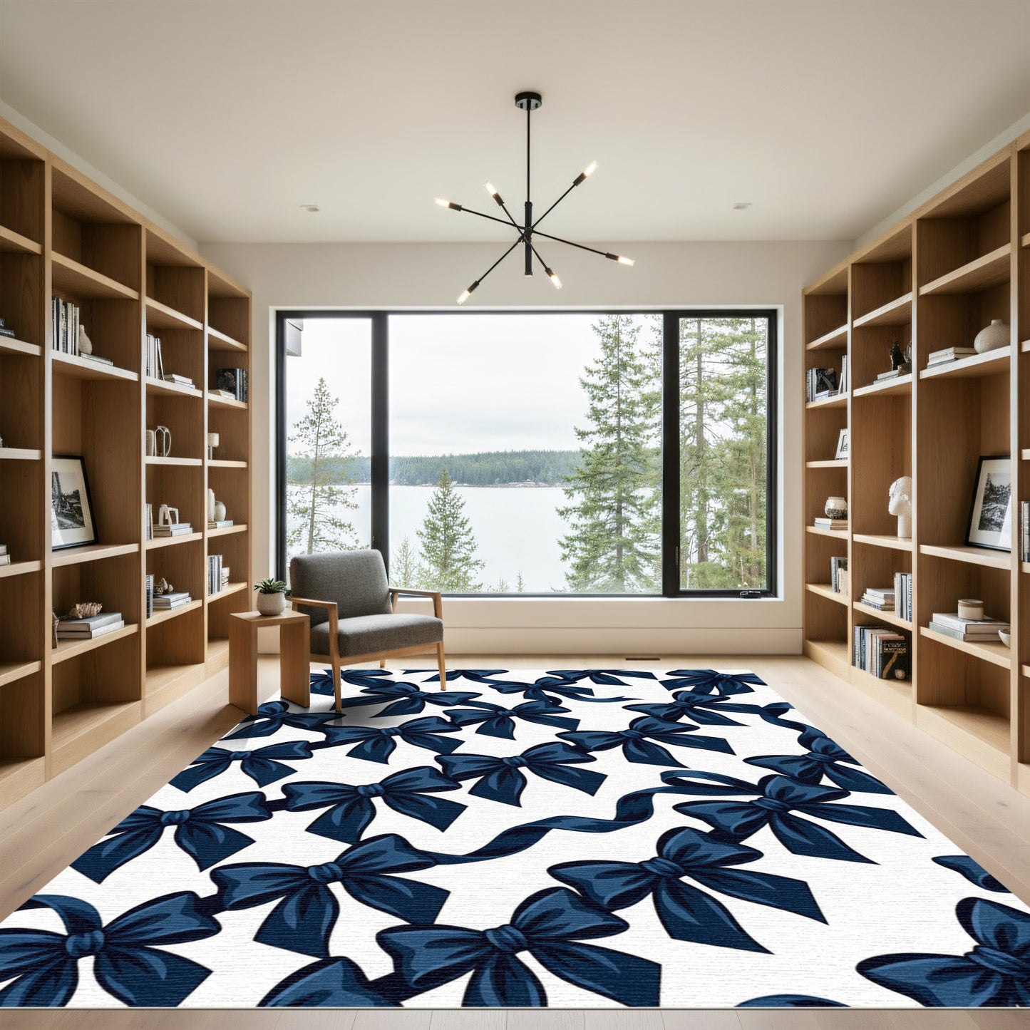 Elegant Midnight Blue Bow Repeat Rug