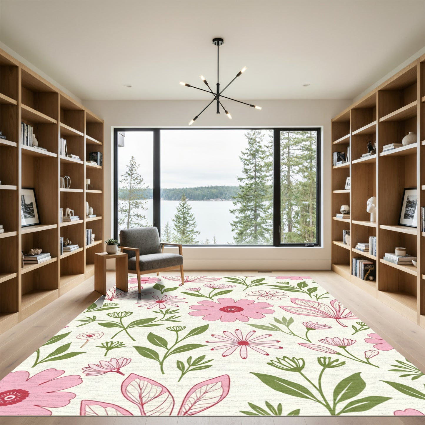 Pink Bloom Floral Branches Rug