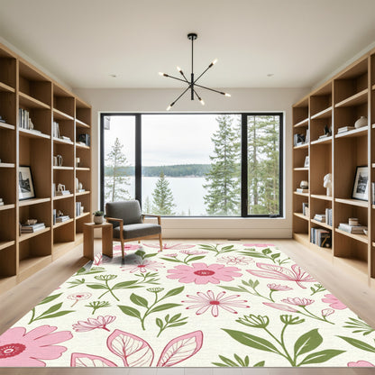 Pink Bloom Floral Branches Rug